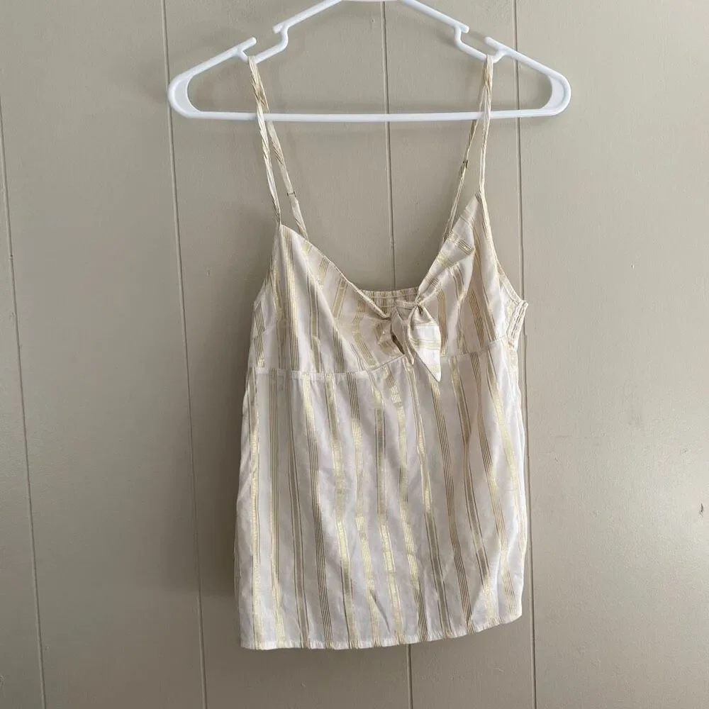 Victoria’s Secret Gold Striped Tie-Front Cami Top Size M – Adjustable Straps
